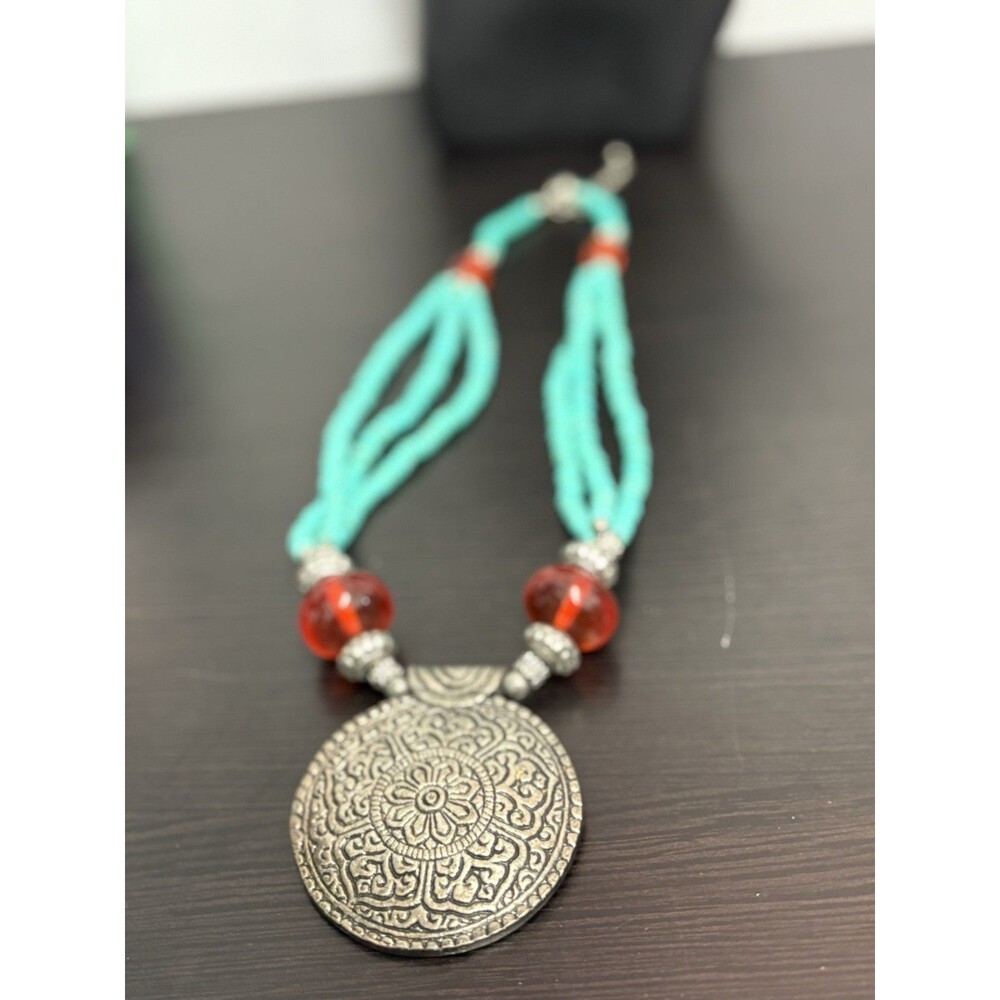 Handmade Tibetan Style Mandala Pendant Necklace Turquoise Multicolor